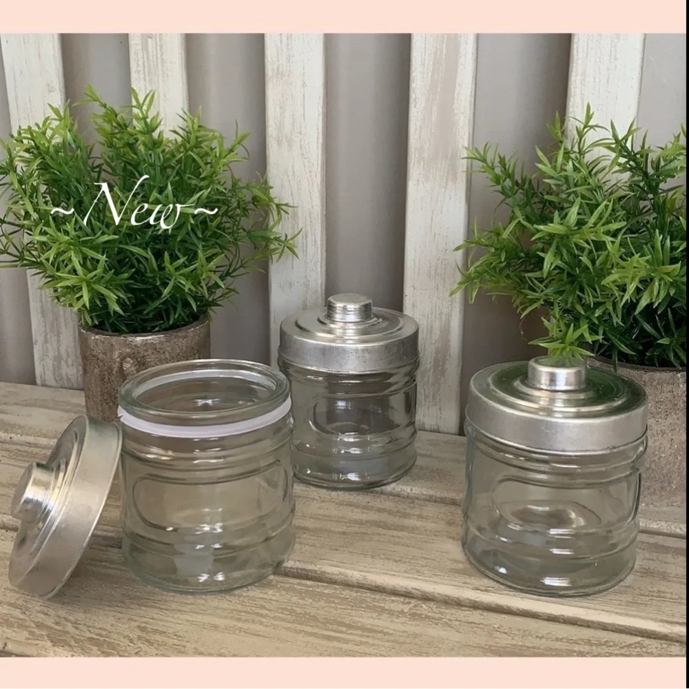 Apothecary Jar Set - Rustic Farmhouse Jar W/Metal Lids 3pcs Set ~New~
